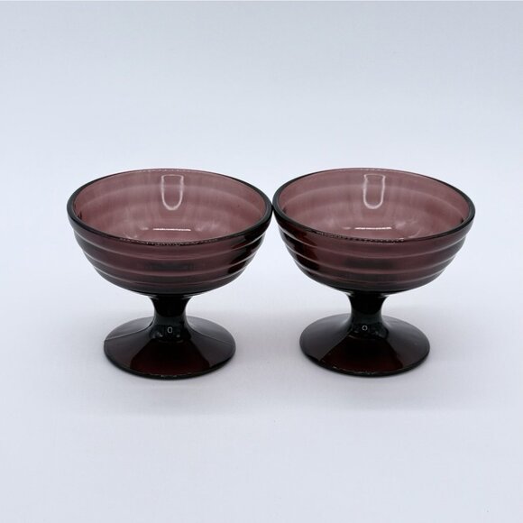 Set of 2 Vtg Depression Glass Hazel Atlas Moderntone Amethyst Champagne Glasses - Picture 3 of 5